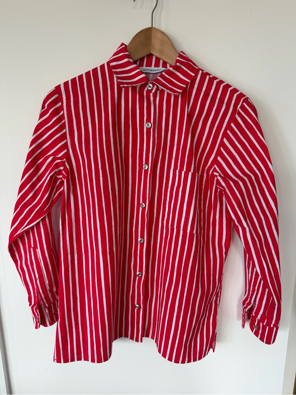 Marimekko Red and White Striped Button-Up Shirt